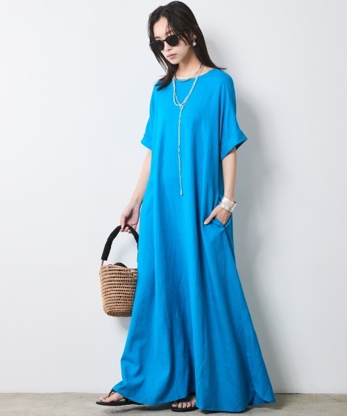 「CHIC STYLE」 半袖ワンピース LL ブルー レディース_画像5