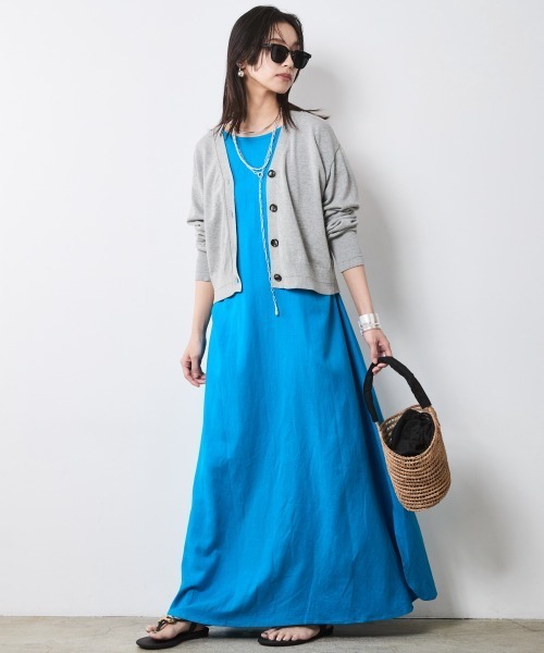 「CHIC STYLE」 半袖ワンピース LL ブルー レディース_画像6