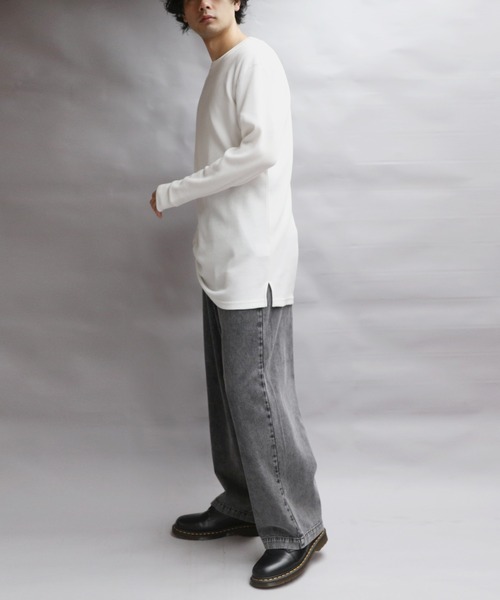 8 tシャツ ロング丈長袖ワッフル生地カットソー メンズ レディース