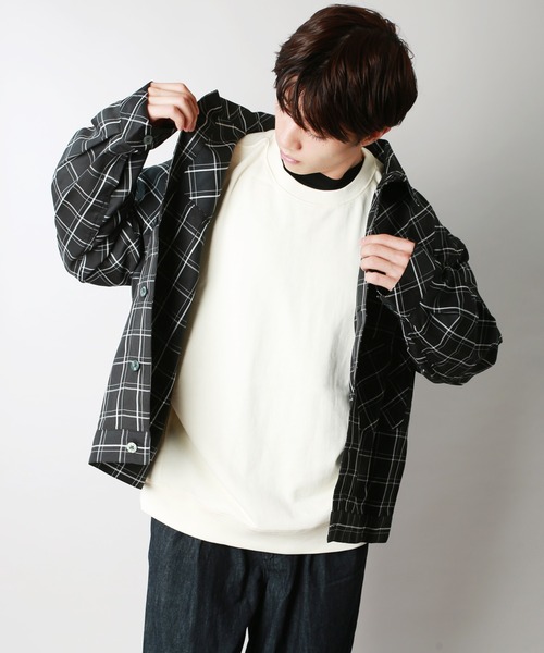 メンズ 長袖シャツ ビッグシルエット シャツブルゾン R01768 ビッグシルエット シャツ 長袖 メンズ 無地 シンプル 大きい