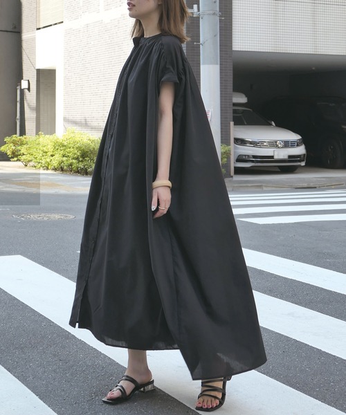 CORNERS シャツワンピース たっぷりギャザーシャツワンピース