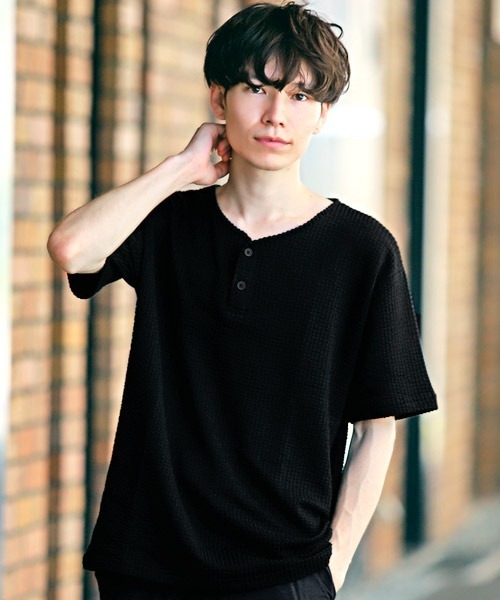 LUXSTYLE（ラグスタイル） tシャツ シアサッカーヘンリーネックTシャツ