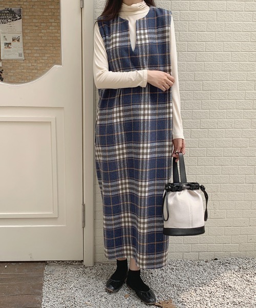 N.s ワンピース キーネックチェックワンピース レディース : ZOZOTOWN