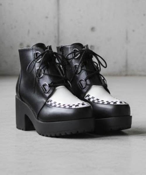 milk tea♡　グラムリップス 厚底ブーツ ジッパー付き ORiental TRaffic（オリエンタルトラフィック） ブーツ 厚底フロント