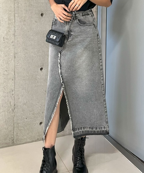 JaneMarple スカート グレー デニム GLAMOROUS JANE（グラマラスジェーン） デニムスカート デニムフリンジ