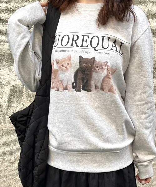 トレーナー スウェット 子猫プリントスウェット トレーナー レディース