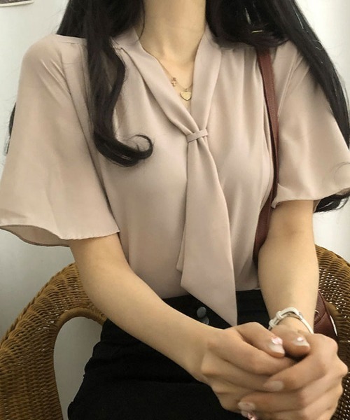ブラウス シャツ クロップトZIP半袖シャツ レディース