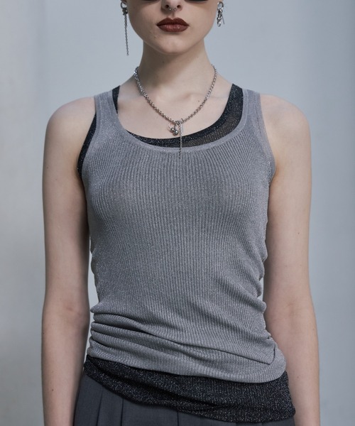JOSE MOON tシャツ Tシャツ LAME SHEER KNIT TANKTOP/ラメシアー