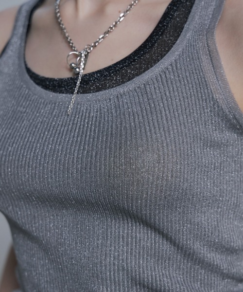 JOSE MOON tシャツ Tシャツ LAME SHEER KNIT TANKTOP/ラメシアー