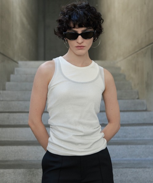 JOSE MOON tシャツ Tシャツ LAME SHEER KNIT TANKTOP/ラメシアー