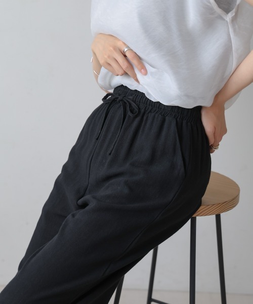 新品　ichi コットンリネン　リラックスパンツ　ブラック BAB パンツ コットンリネンリラックスパンツ レディース
