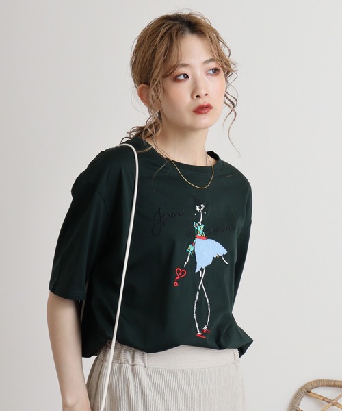 tシャツ BRODIAEA シルケットコットン加工　刺繍Tシャツ レディース