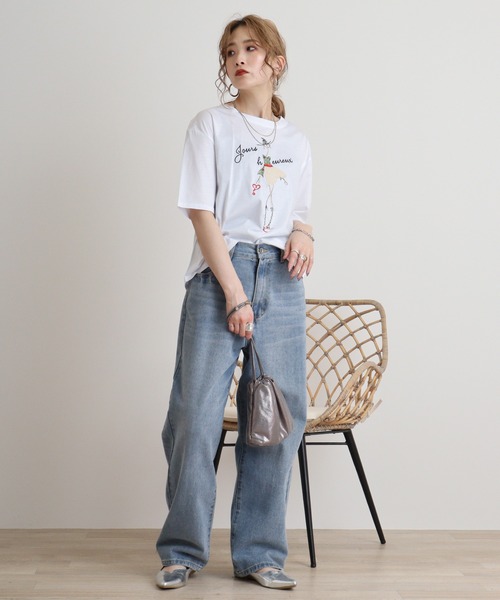 tシャツ BRODIAEA シルケットコットン加工 刺繍Tシャツ