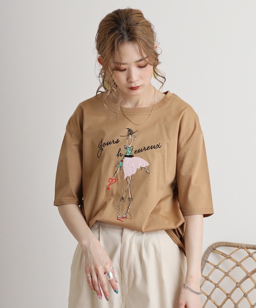 tシャツ BRODIAEA シルケットコットン加工 刺繍Tシャツ