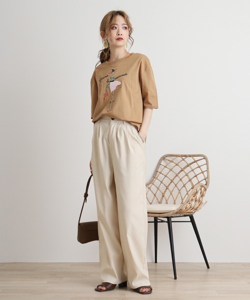 tシャツ BRODIAEA シルケットコットン加工　刺繍Tシャツ レディース セール】BRODIAEA シルケットコットン加工 刺繍Tシャツ（Tシャツ