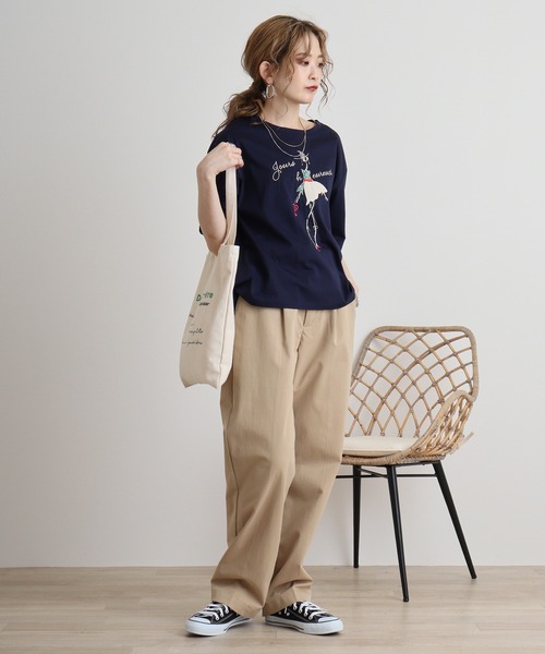 tシャツ BRODIAEA シルケットコットン加工　刺繍Tシャツ レディース tシャツ BRODIAEA シルケットコットン加工 刺繍Tシャツ