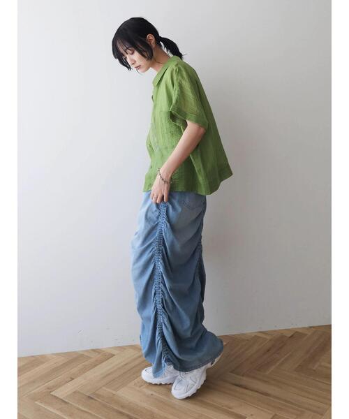 Green Parks ブラウス シャツ シアーストライプショート丈シャツ