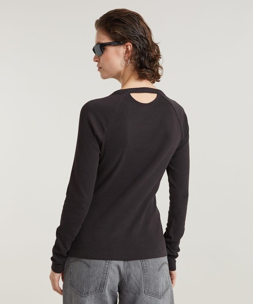tシャツ SLIM RIB KEYHOLE TOP/バックディテールスリムリブロングスリーブTシャツ レディース