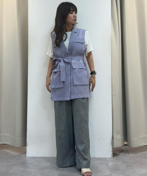 ベスト ジレ 「一部店舗・WEB限定アイテム」麻調シアーベスト「洗濯機で洗える」 レディース la.f ベスト ジレ 「一部店舗・WEB限定アイテム」麻調シアー
