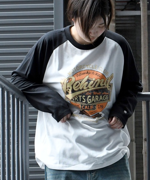 トップス ARTS&SCIENCE Raglan sleeve long t-shirt おしゃれスタ tシャツ oversize raglan sleeve print long T