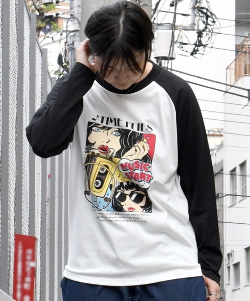 おしゃれスタ tシャツ oversize raglan sleeve print long T