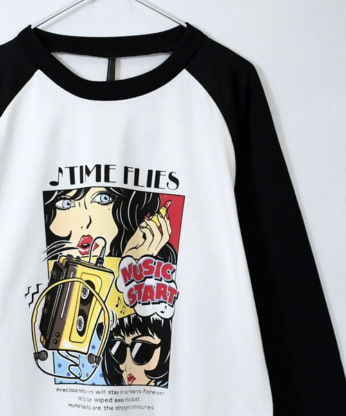 tシャツ long sleeve raglan t / ロングスリーブラグランTシャツ レディース おしゃれスタ tシャツ oversize raglan sleeve print long T