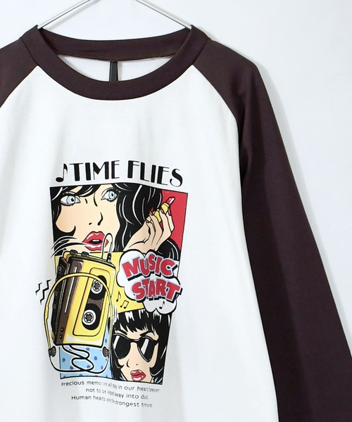 おしゃれスタ tシャツ oversize raglan sleeve print long T