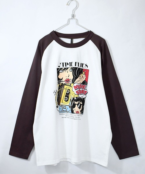 おしゃれスタ tシャツ oversize raglan sleeve print long T