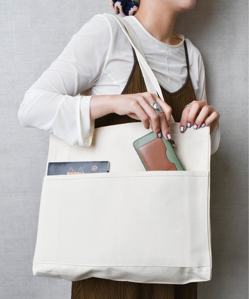 トートバッグ 「BAGS/バッグス」14oz 外ポケット付 キャンバス Lサイズ