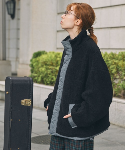 ブルゾン アウター ボア×ナイロン リバーシブル スタンド オーバー