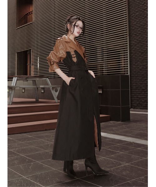 Darich バイカラーレザーレイヤードトレンチコート Darich トレンチコート コート バイカラーレザーレイヤード