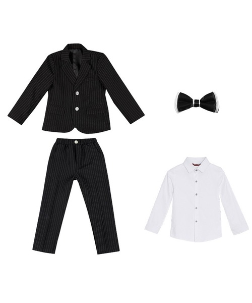 スーツセットアップ　ストライプシャツ　蝶ネクタイ4点セット DAY CLOSET セットアップ 入学式 卒園式 キッズスーツ 長袖ストライプ
