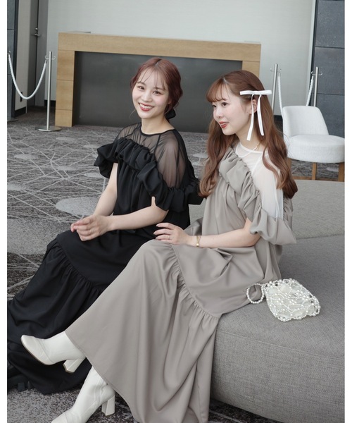 【 jumelle 】sheer docking opオケージョン　ワンピース 結婚式/オケージョン】sheer docking op（ワンピース）｜jumelle
