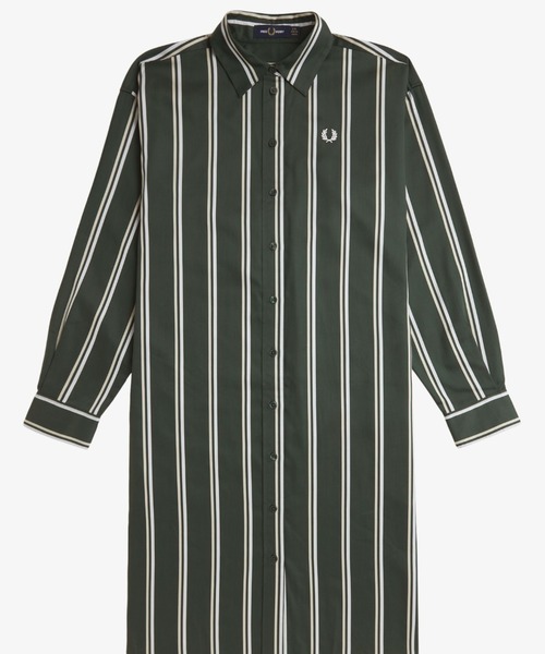 FRED PERRYフレッドペリー　 ストライプ シャツワンピース 10 FRED PERRY シャツワンピース Striped Shirt Dress／ストライプ
