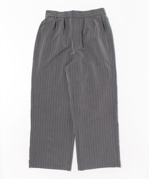 ROUGH TRADE パンツ レーヨン混ストライプ2タックワイドパンツ(M1