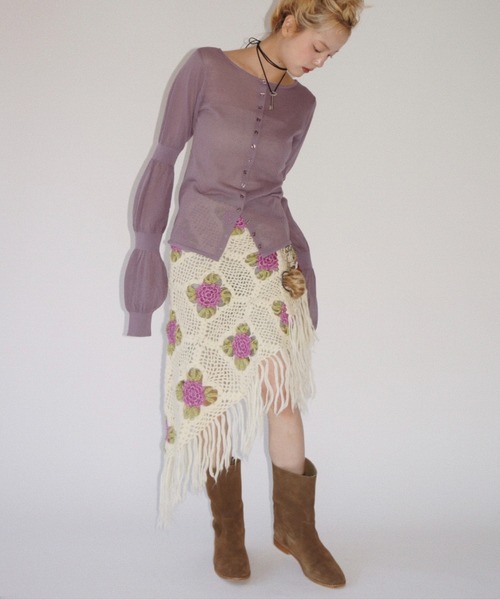musubore カーディガン puff sleeve sheer cardigan / パフパフ