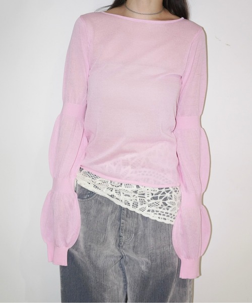 カーディガン puff puff sleeve sheer cardigan / パフパフスリーブシアーカーディガン レディース