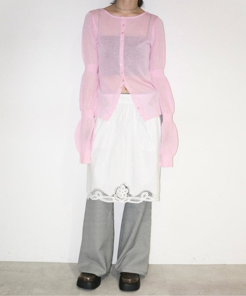 カーディガン puff puff sleeve sheer cardigan / パフパフスリーブシアーカーディガン レディース puff puff sleeve sheer cardigan / パフパフスリーブシアー