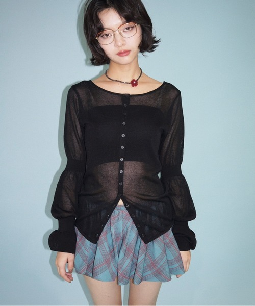 musubore カーディガン puff sleeve sheer cardigan / パフパフ