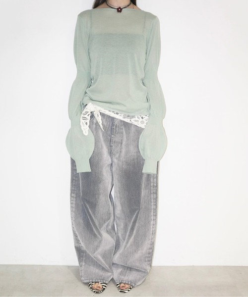 カーディガン puff puff sleeve sheer cardigan / パフパフスリーブシアーカーディガン レディース puff puff sleeve sheer cardigan / パフパフスリーブシアー