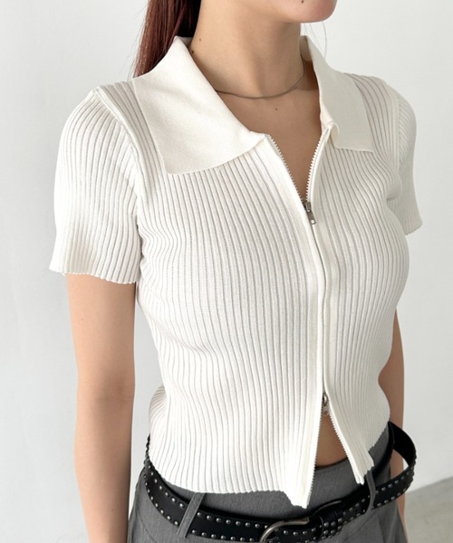 Bamm tシャツ フロントダブルジップリブトップス レディース