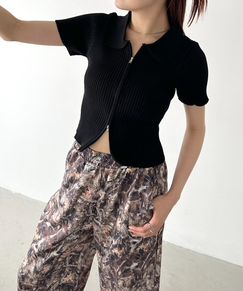 Bamm tシャツ フロントダブルジップリブトップス レディース