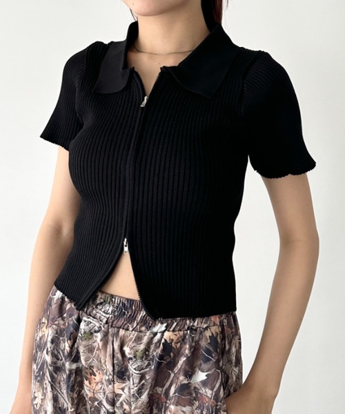 Bamm tシャツ フロントダブルジップリブトップス レディース