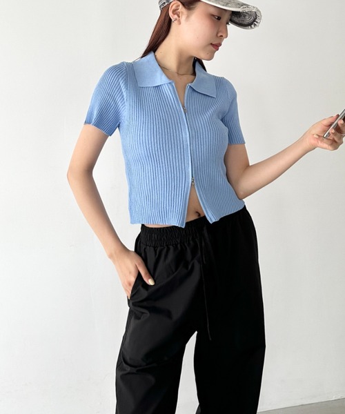 Bamm tシャツ フロントダブルジップリブトップス レディース