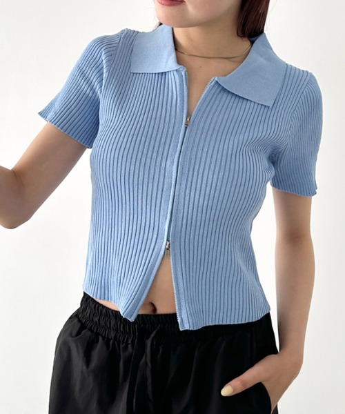 Bamm tシャツ フロントダブルジップリブトップス レディース