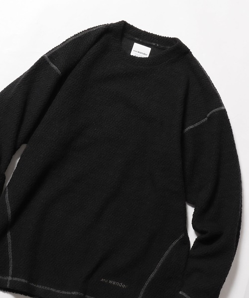 ［美品］アンドワンダー 長袖 ブラックカットソー and wander(アンドワンダー)｜【UNISEX】and wander logo LS T