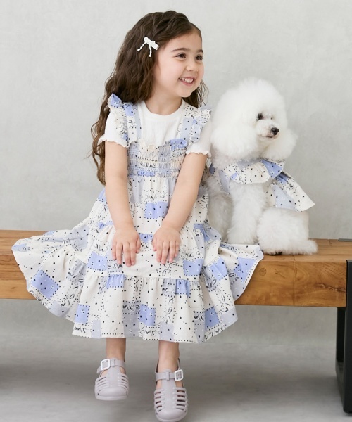 petit main ベビー 「リンク」花柄シャーリングワンピース