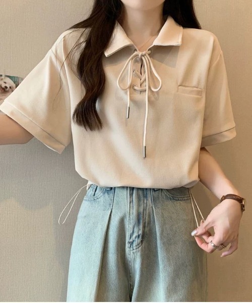 最終値下げ　UNITED ARROWS フレア風半袖トップス onum tシャツ レースアップデザインポロ風半袖トップス｜抜け感