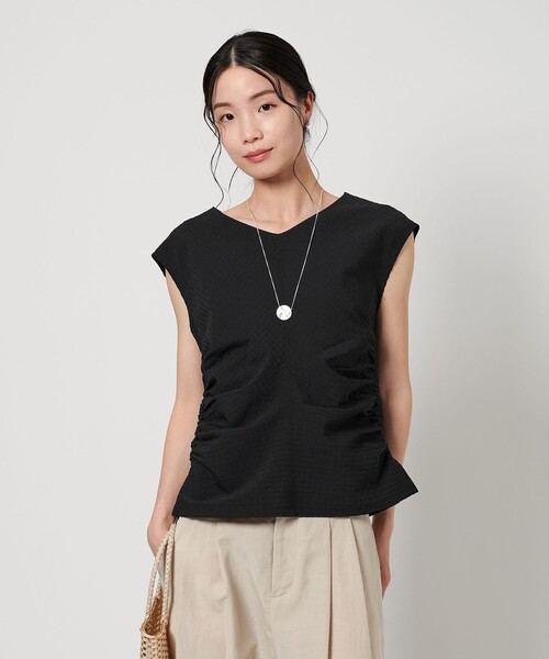 tシャツ サイドギャザー ノースリーブ プルオーバー -吸水速乾- レディース