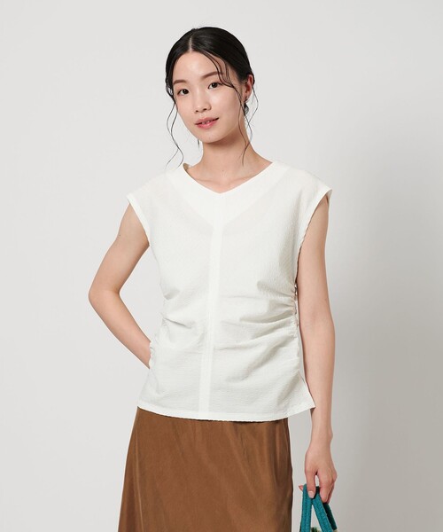 tシャツ サイドギャザー ノースリーブ プルオーバー -吸水速乾- レディース